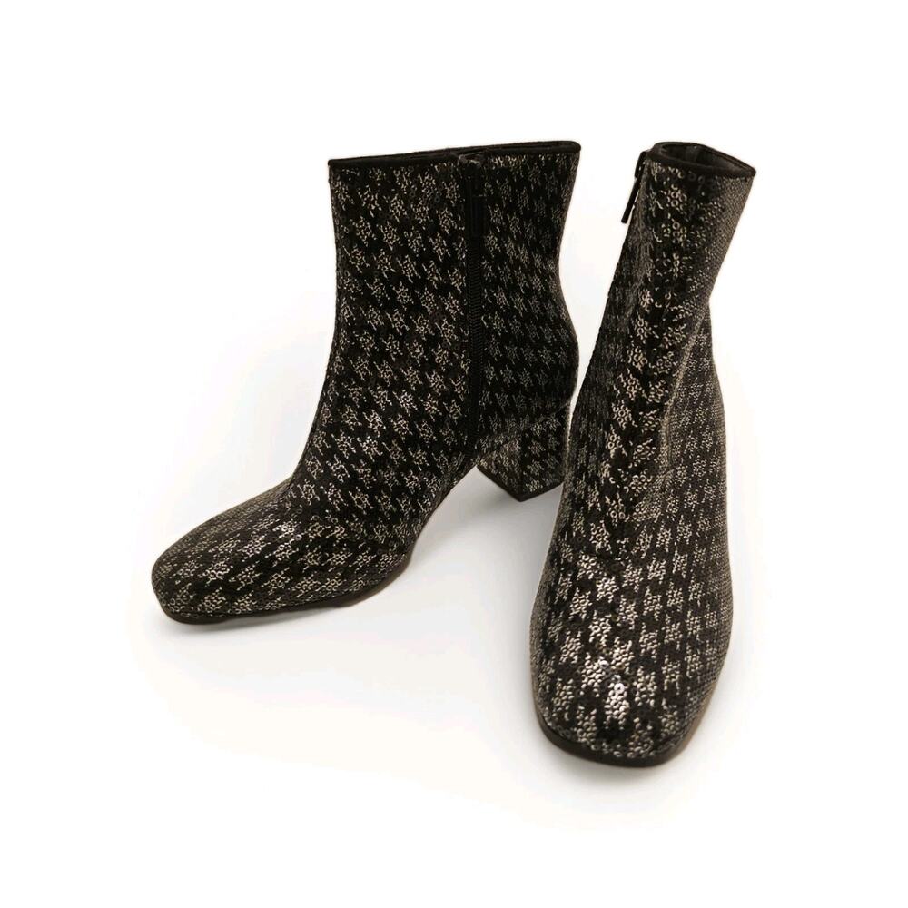 Impo Jarles Ankle Silver Black‎ Houndstooth Sequin Booties/Boots Zip Size 7 M